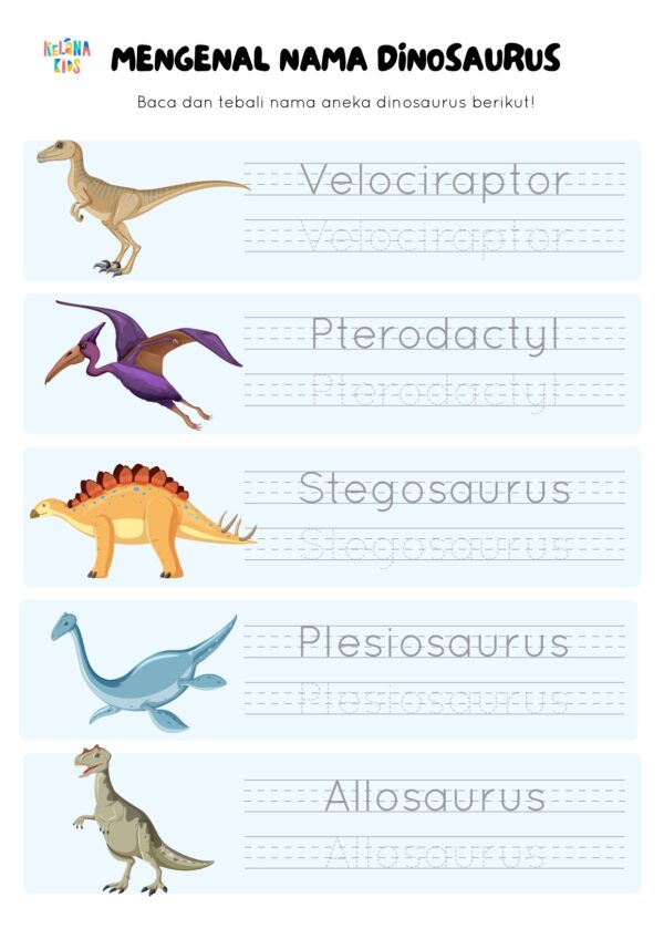 [ Seri Printable Tematik ] Worksheet Dinosaurus - Image 3