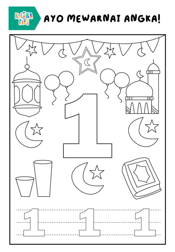 Mewarnai Gambar Tema Ramadhan + Coloring Number Tema Muslim - Image 7