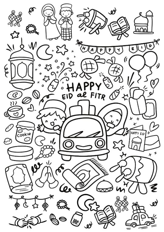 Mewarnai Gambar Tema Hari Raya Idul Fitri [ Download Gratis ]