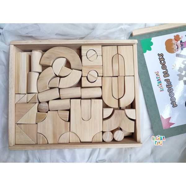 Mainan Edukasi Wooden Blocks 100+ Pcs - Balok PDK Mini Kayu Pinus Natural - Wooden Building Blocks