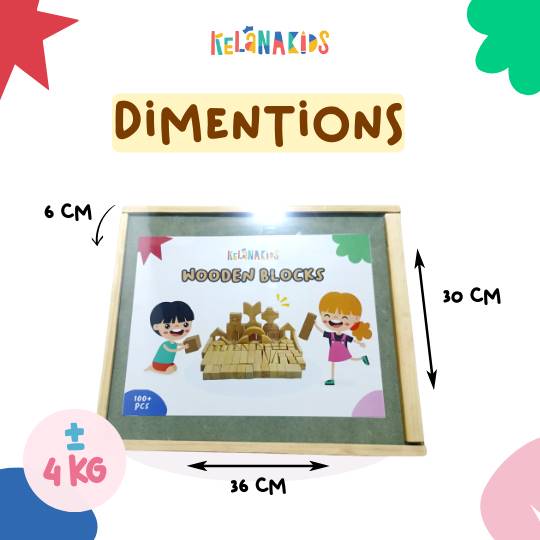 Mainan Edukasi Wooden Blocks 100+ Pcs - Balok PDK Mini Kayu Pinus Natural - Wooden Building Blocks