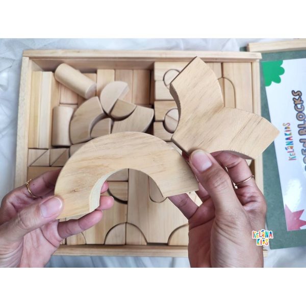 Mainan Edukasi Wooden Blocks 100+ Pcs - Balok PDK Mini Kayu Pinus Natural - Wooden Building Blocks