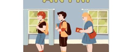 Poster Ilustrasi Budayakan Antri Sejak Dini Warna Kuning Cokelat